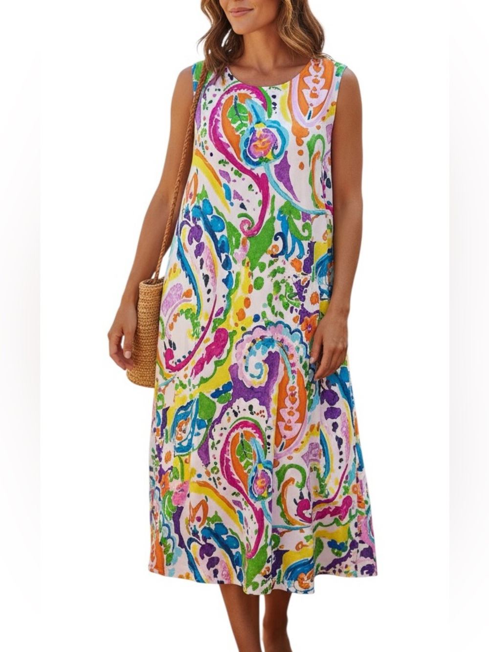 LAUREN RALPH LAUREN: Colorful Multi-Color Paisley Print Midi Dress -Size 1X